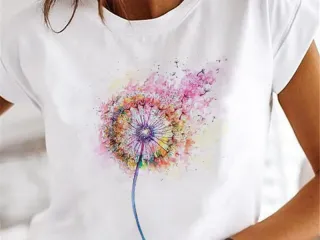 تي شيرت نسائي - طبعة ريشة