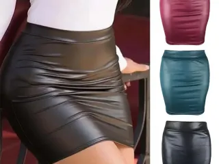 تنورة جلدية نسائية - خصر عالٍ